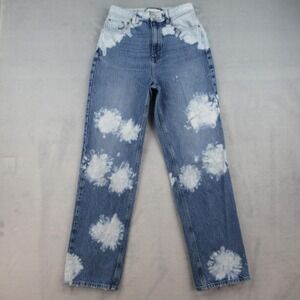 PacSun High‎ Waisted Straight Leg Bleach Dye Blue Denim Jeans 100% Cotton 27x31